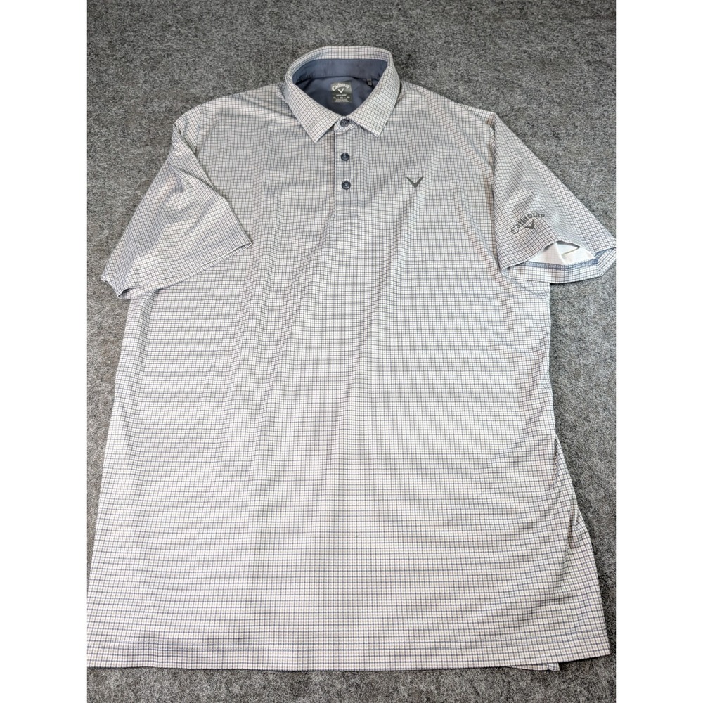 Callaway Opti-Dri Mens XL Blue, Grey, White Micro Check Plaid Golf Polo Shirt
